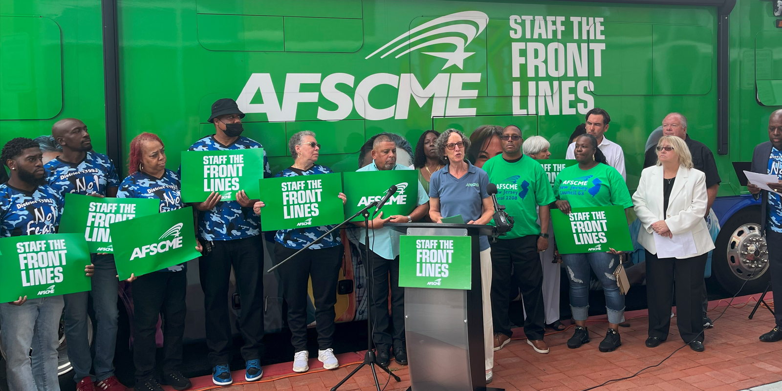 Jersey City is today’s stop for the Staff the Front Lines bus  